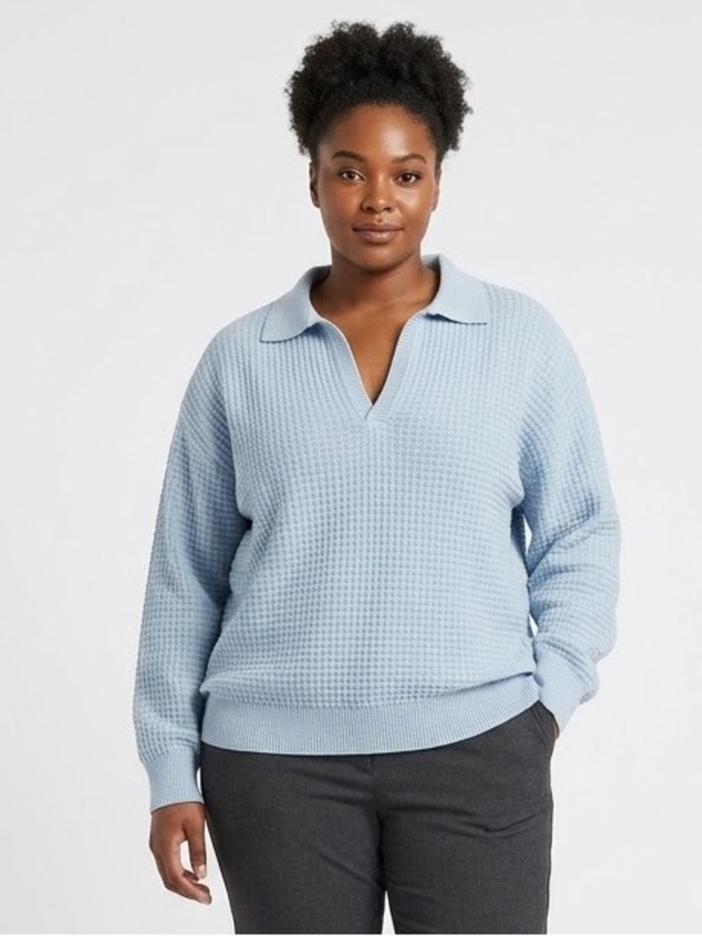 Smash + Tess Oversized Waffle Knit V-Neck Sweater Ice Blue Cozycore Minimalist